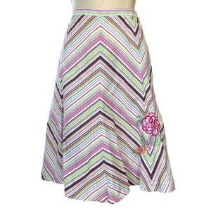 Retro Poplin Spring Skirt Preppy Chevron Stripe‎ Pink Floral Womens Vintage 12